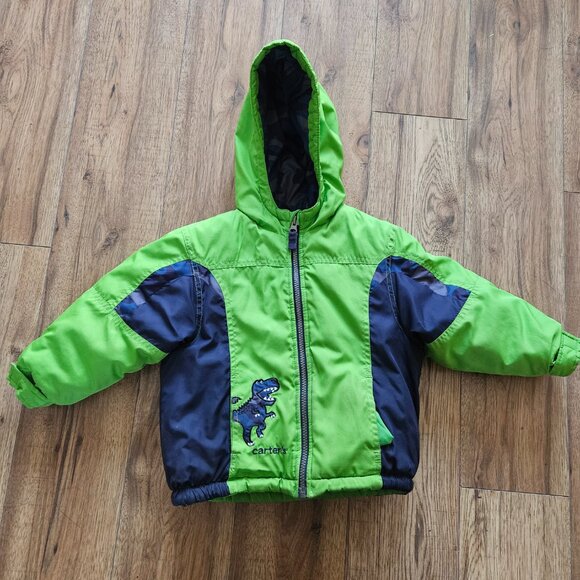 Carter's 3T Boys Blue and Green Dinosaur Winter Jacket - Picture 1 of 5